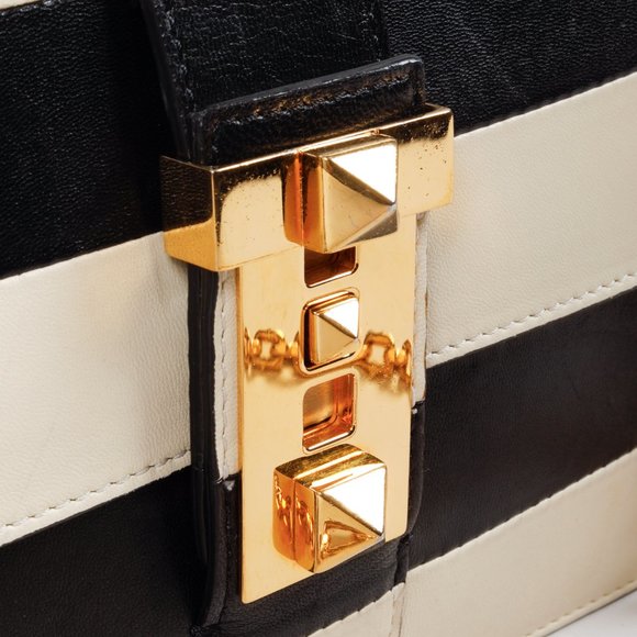 Valentino Garavani Striped Black and Ivory B-Rockstud Flap Bag - Picture 11 of 14